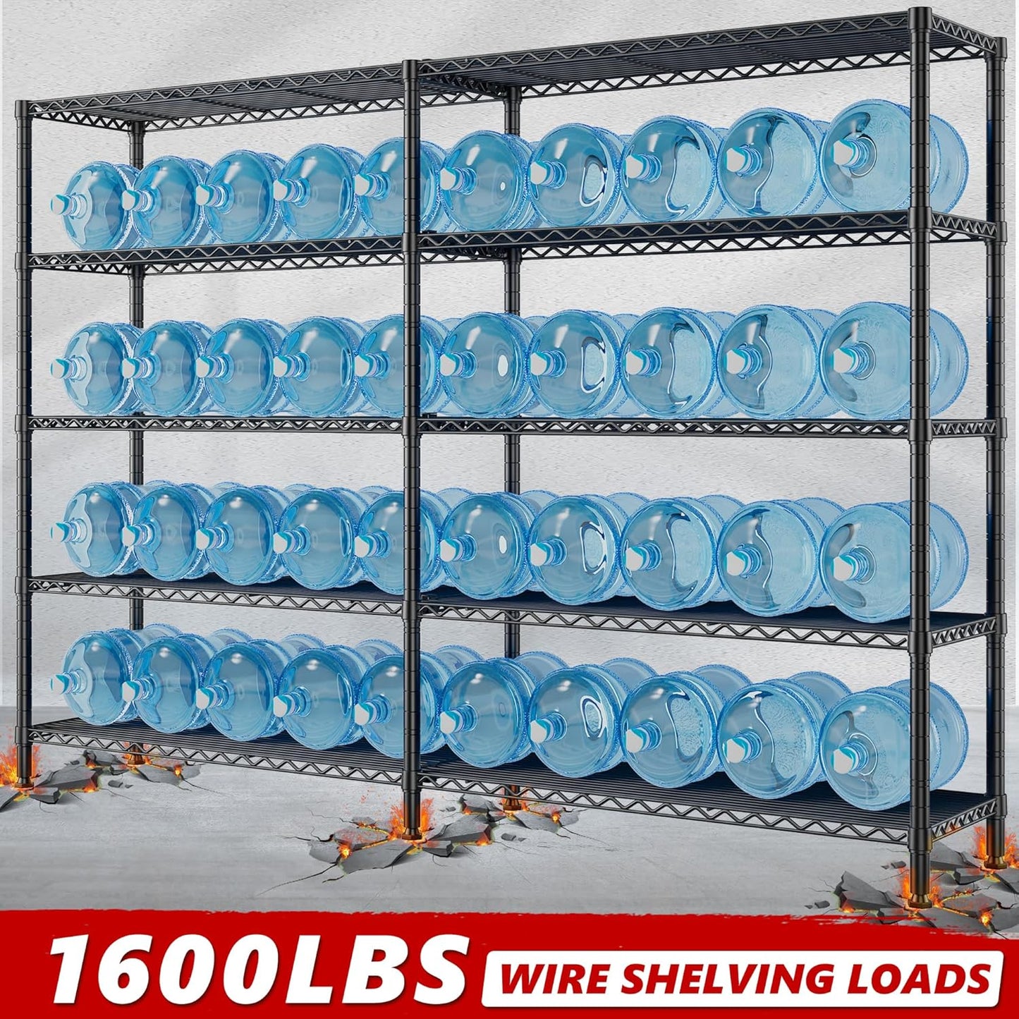 REIBII 70"W Storage Shelves Load 1600LBS, Metal Shelving 5-tier Wire Shelving Unit Metal Shelves for Storage Adjustable Garage Shelving for Pantry Kitchen Garage Commercial school 70"W*15.8"D*72.4"H