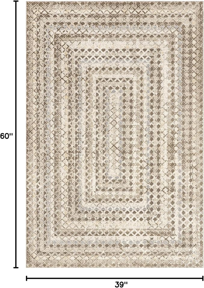 nuLOOM Carley Geometric 3'3" x 5' Machine Washable Accent Rug for Living Room Bedroom Dining Room Entryway Kitchen, Beige/Ivory