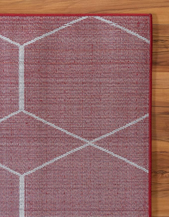 Unique Loom Trellis Frieze Collection Area Rug - Geometric (8' x 10', Red/ Ivory)