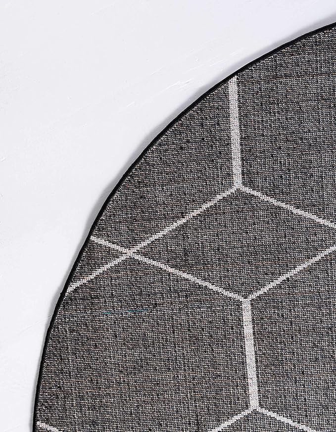 Unique Loom Trellis Frieze Collection Area Rug - Geometric (4' 1" Round, Black/ Ivory)