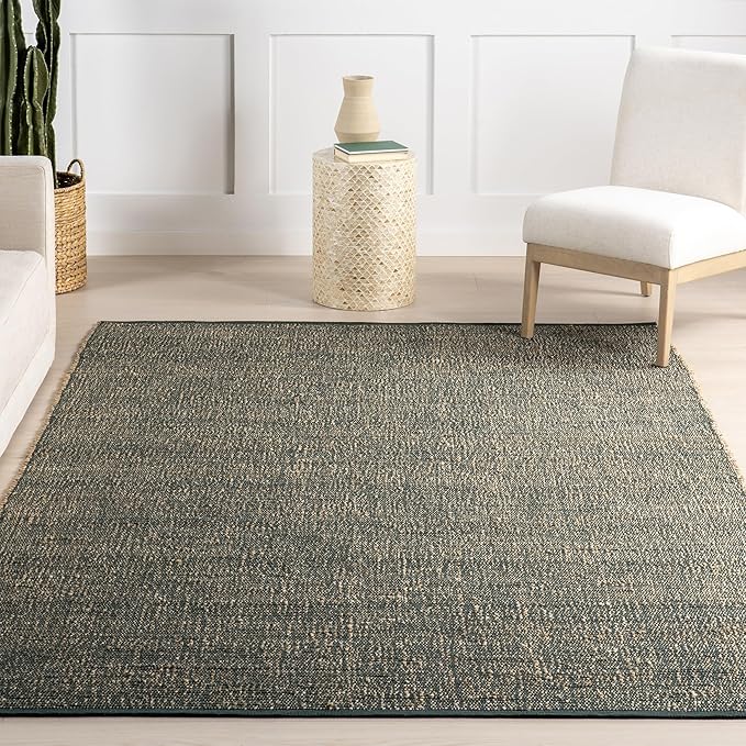 nuLOOM 5x8 Elfriede Jute & Cotton Hand Woven Area Rug, Green, Solid Rustic Farmhouse Style, Weaved Design, Natural Fiber, for Bedroom, Living Room, Dining Room, Hallway, Office, Entryway