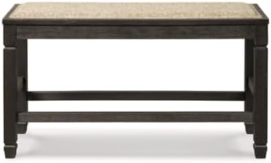 Signature Design by Ashley Tyler Creek Urban Farmhouse Counter Height Upholstered Dining Bench, Almost Black