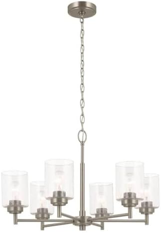 KICHLER Winslow 26" 6 Light Chandelier with Clear Seeded Glass in Brushed Nickel for Dining Room, Living Room, Kitchen and Rooms with Vaulted Ceilings, Industrial Style, (26" x 26" x 16.5") 52616NI