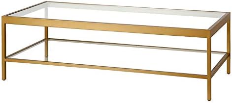 Henn&Hart 54" Wide Rectangular Coffee Table in Brass, Modern coffee tables for living room, studio apartment essentials