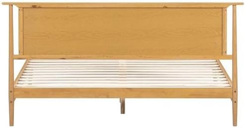 NTC Ruby Wooden Bed Frame with Headboard and Natural Rattan, Solid Oak/Rubber Wood Foundation with Silent Slats, 1000 Lb Capacity, Effortless Assembly - King - Rustic Oak