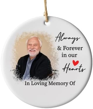 Personalized Memorial Ornament – Custom Photo Christmas Keepsake – in Loving Memory Gift for Loss of Loved One – Always in Our Hearts Ceramic and Acrylic Ornament – Remembrance Gift