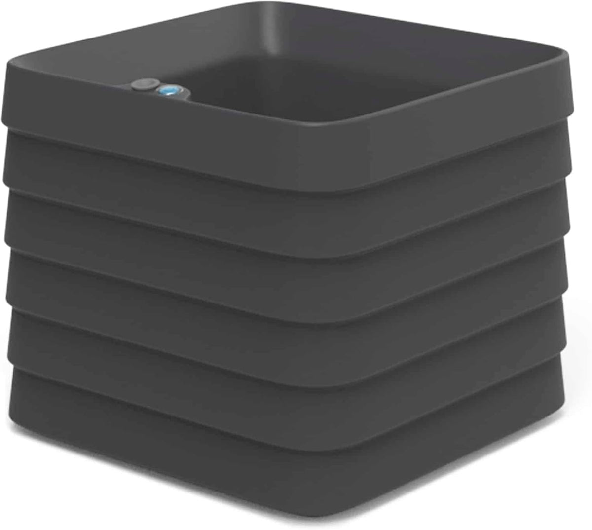 Crescent Garden TruDrop Self Watering Slat Square Box Planter - Indoor Outdoor Planter Box with Built-in Reservoir & Water Level Indicator, All Weather Flower Pot, 22'' (Caviar Black)