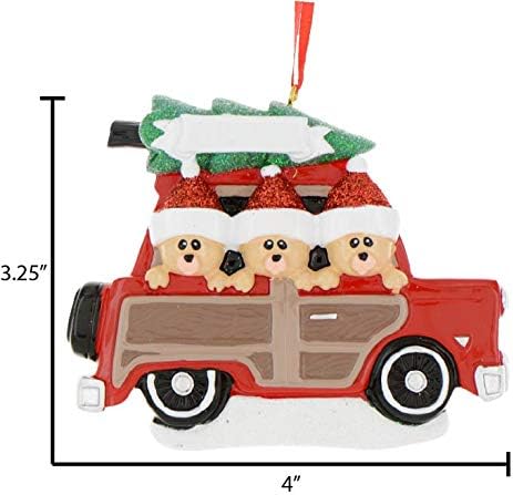3D Road Trip Bears Family of 3 Ornament 2025 Personalized Family Christmas Ornaments 2025 | Snowy Tree Red Truck Personalized Tree Ornaments for Grandchildren, Siblings & Grandkids of Three Ornament
