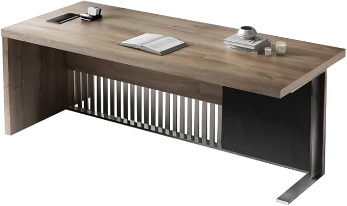 70.87 Inch Modern Executive Office Desk, Computer Writing Desk for Home Office, Business Furniture Desk Workstation Stainless Steels Sturdy Frame 1.97IN Thick Desktop(Left, 70.87×35.5×30 in)