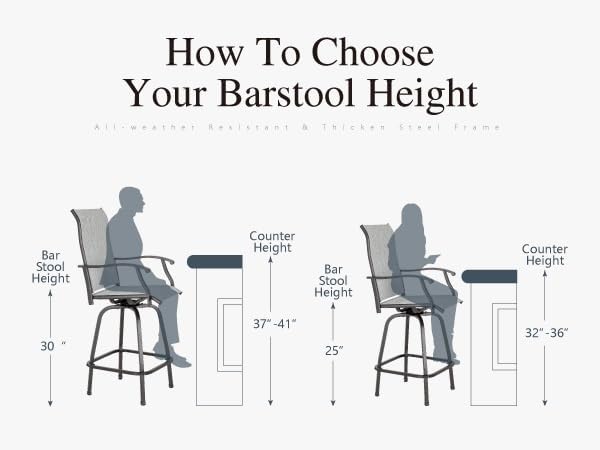 Sophia & William Swivel Bar Stools Set of 2, Bar Height Chairs, Outdoor Bar Chairs, High Top Patio Chairs, Supports 300 lbs (Grey Fabric)