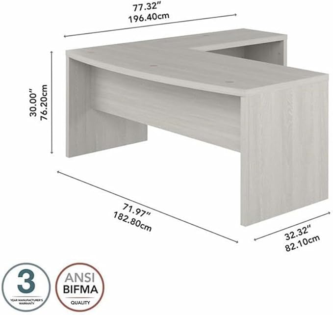 Bush Furniture L Shape Desk with Wire Management | Echo Collection Corner Bow Front Table for Home Office with Quick-to-Assemble Hardware | 72Wx77Lx30H
