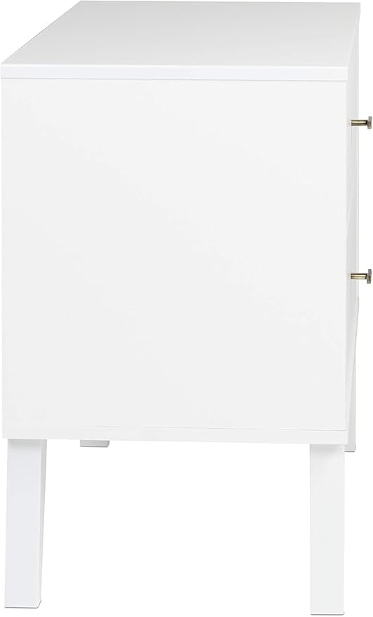 Prepac Milo Mid-Century Modern 2 Drawer Nightstand, Bedside Table, Contemporary Bedroom Furniture, 16"D x 25"W x 25"H, White