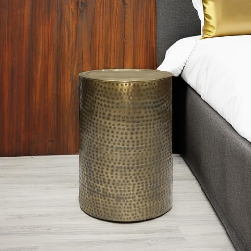 SIMPLIHOME Corbin Side Table – 16 inch Wide Metal Round Accent Table in Hammered Antique Gold, Industrial Style End Table for Living Room, Bedroom, or Office with Sturdy Base, Assembled