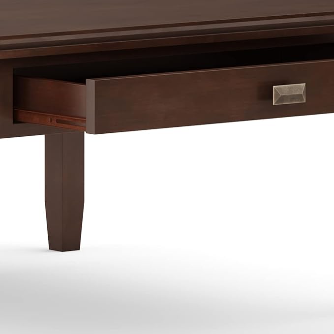 SIMPLIHOME Artisan Square Coffee Table - 36 inch Wide Solid Wood Transitional Cocktail Table in Russet Brown, Classic Living Room Table with Slatted Open Shelf and Contemporary Framed Top Design