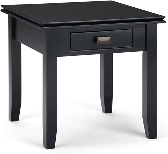 SIMPLIHOME Artisan SOLID WOOD 21 inch Wide Square Transitional End Side Table in Black for the Living Room and Bedroom