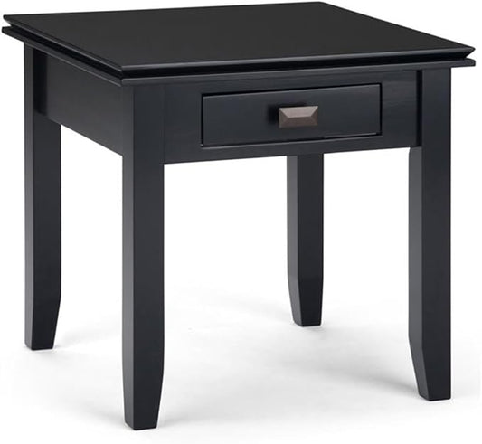 SIMPLIHOME Artisan SOLID WOOD 21 inch Wide Square Transitional End Side Table in Black for the Living Room and Bedroom