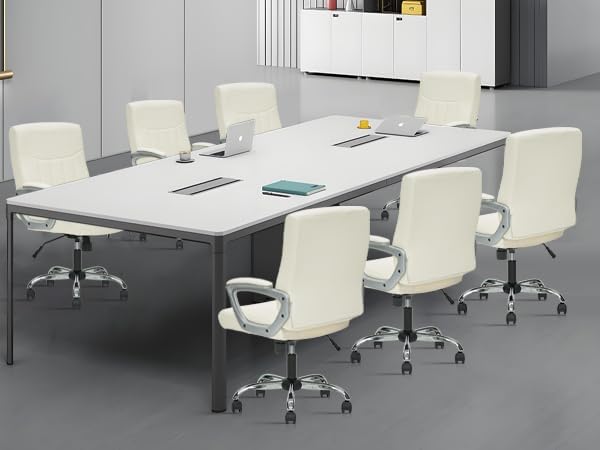 CLATINA Office Computer Desk Chair Executive Mid Back Chair Comfortable Ergonomic Managerial Chair Adjustable PU Leather Home Office Desk Chair Swivel, White 1PK