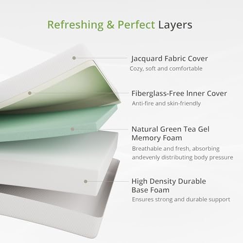 EGOHOME 6 Inch Twin Mattress for Kids, Memory Foam Mattress with Cooling Green Tea Gel, Relieve Pressure with Medium Firm Support, CertiPUR-US Certified, 75''L x 38''W, White