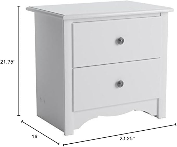 Prepac Sonoma Traditional Nightstand Side Table with 2 Drawers, Functional 2-Drawer Bedside Table 16" D x 23.25" W x 21.75" H, White, WDC-2422