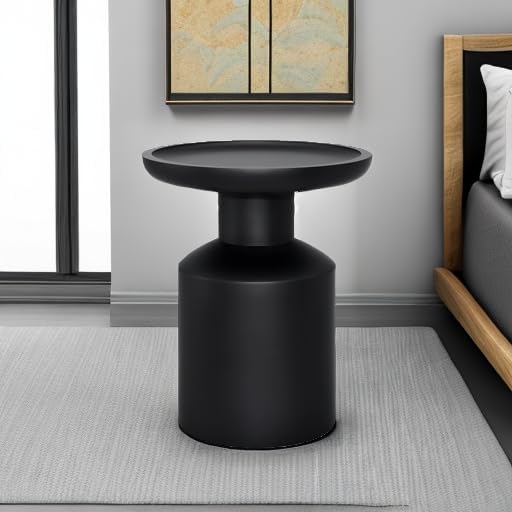 SIMPLIHOME Haynes End Table - 16 inch Wide Solid Mango Wood Round Accent Table with Sculptural Pedestal Base in Black, Boho Nightstand or Lamp Stand for Living Room or Bedroom, Assembled
