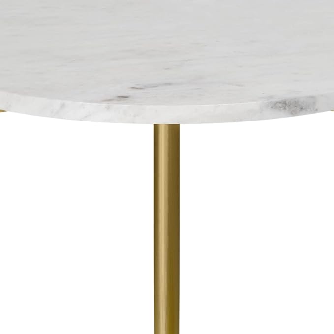 SIMPLIHOME Wagner SOLID ACACIA WOOD 18 inch Wide Round Mid Century Marble & Wood Side Table in White/Natural for the Living Room and Bedroom