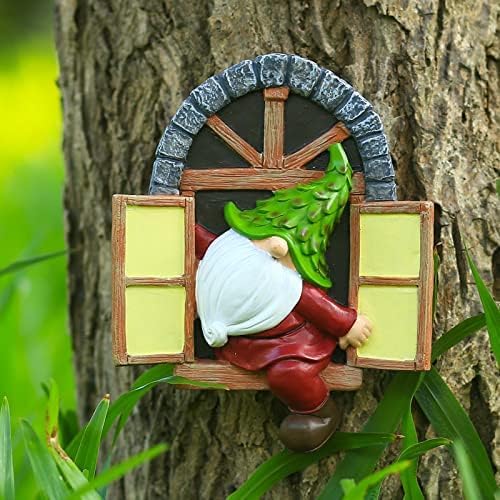 Whimsical Fairy Garden Gnome Statue, Tree Faces Decor Outdoor -5.9 Inch, Funny Garden Tree Decoration,Ideal Patio Yard Lawn Porch Decoration