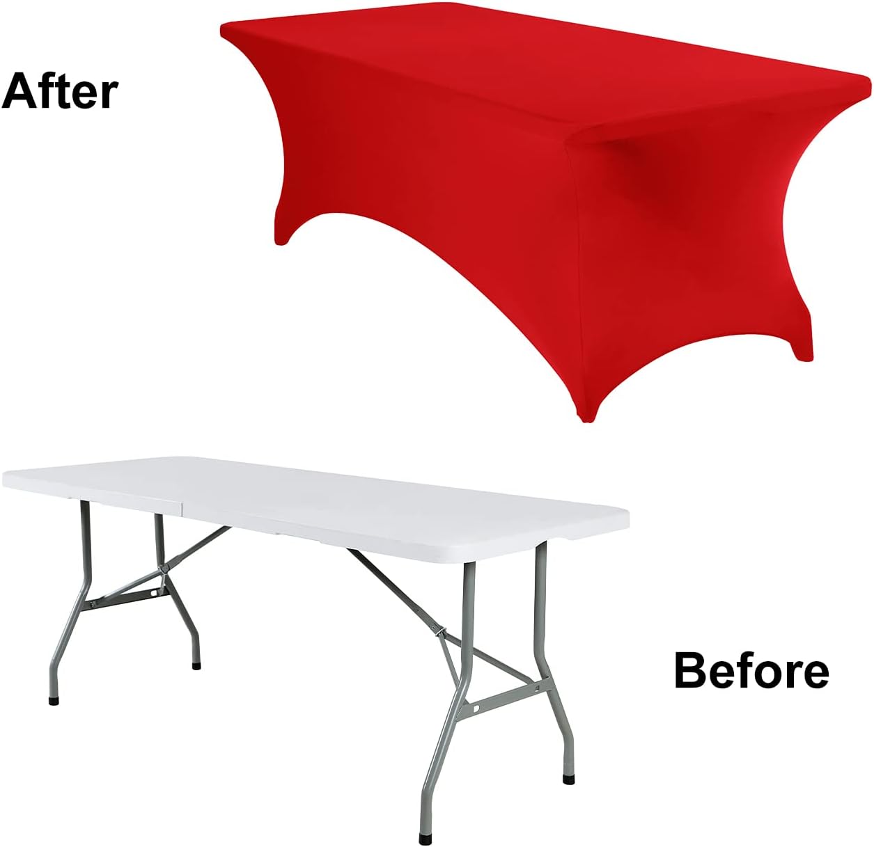 4Pack Spandex Waterproof Table Covers 8ft，Spandex 8ft Waterproof Table Cover for Party,Wedding, Banquet, and Events(Red)
