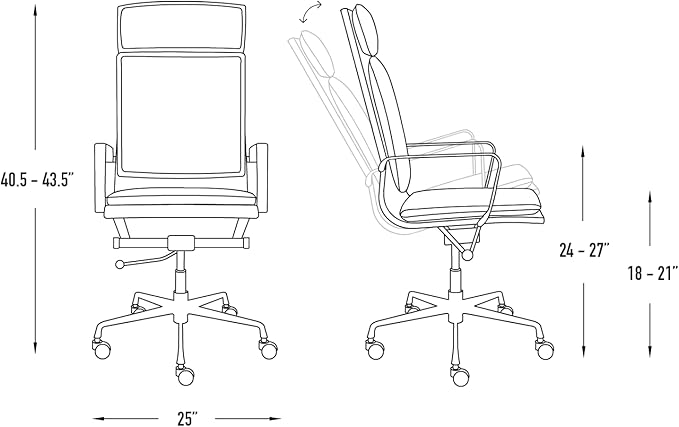 Laura Davidson Furniture Lexi II Padded Office Chair - Tall Back Desk Chair with Arm Rest, Swivel & Cushion Availability, Made of Faux Leather, Grey, Computer Chair