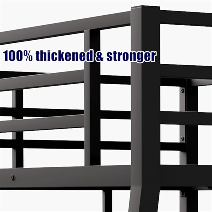 Higher Quality & Stronger Heavy Duty Industrial Style Metal Full XL Over Queen Bunk Bed, Thickened More Stable Black Steel Bunkbed Bunk Queen Bed (Easier to Assemble) (Full XL Over Queen)