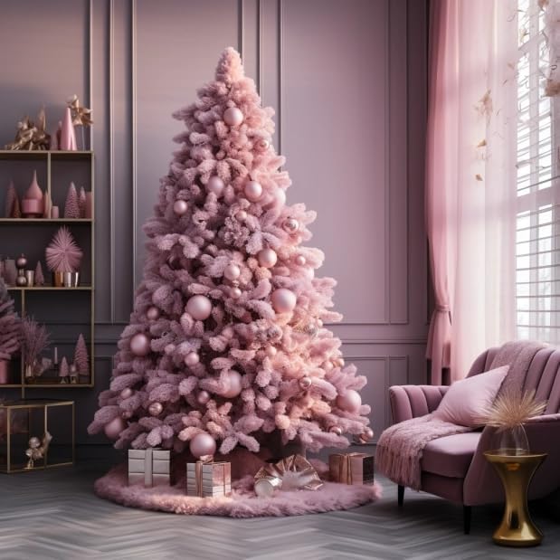AOGU 48 Inch Faux Fur Christmas Tree Skirt Pink Plush Skirt for Merry Christmas Party Christmas Tree Decoration