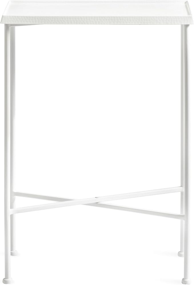 Kate and Laurel Sanzo Transitional Metal Skinny Side Table, 17 x 9 x 24, White, Rectangular Slim Bedroom Nightstand with Hammered Tabletop for Use as Bedside Accent or Living Room End Table