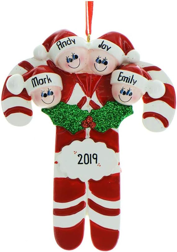Candy Cane Family of 4 Ornament 2025 Personalized Family Christmas Ornaments 2025 | Holiday Keepsake Holly Berries Personalized Tree Ornaments for Grandchildren, Siblings & Grandkids of Four Ornament