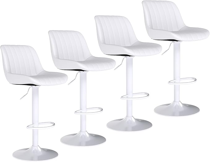 Youhauchair Bar Stools Set of 4, Swivel Counter Height Barstools with Back, Adjustable PU Leather Bar Chairs, Modern Armless Kitchen Island Stool, White