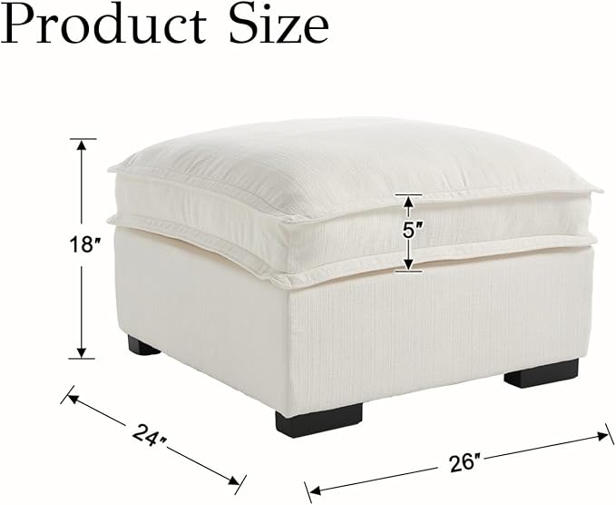 EALSON 26" Modern Module Ottoman for Modular Sectional Sofa Couch Comfy Linen Upholstered Cloud Ottoman for Living Room/Bedroom/Apartment/Office, White