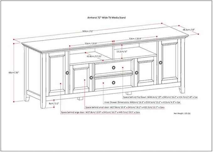 SIMPLIHOME Amherst 72-inch Wide Solid Wood TV Stand in White, Transitional-Style Media Console for Living Room with Cable Management and Adjustable Shelves, Fits 80" TVs