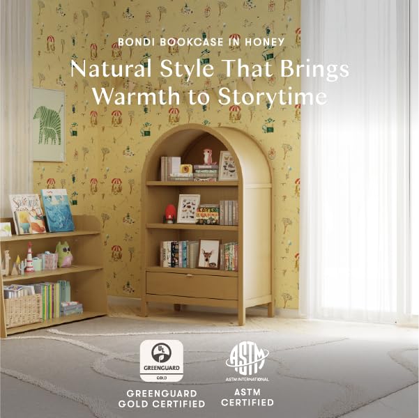 Babyletto Bondi Bookcase | Space-Saving Storage for Small Rooms, Kids Bedroom & Living Room | GREENGUARD Gold Certified Book Case | Assembled Wooden Book Shelf with Adjustable Shelf & Drawer - Honey