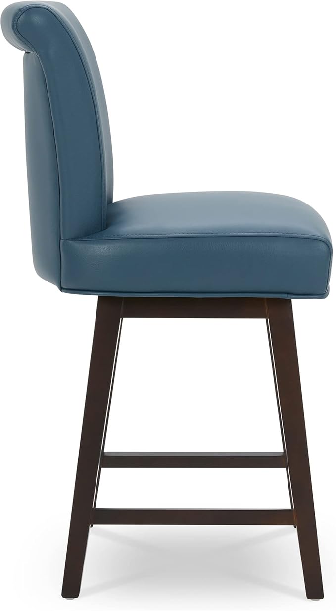 CHITA 26 Inch Counter Height Swivel Bar Stools Set of 3, FSC Certified Modern Upholstered Faux Leather Swivel Barstool Chair with Back, Blue