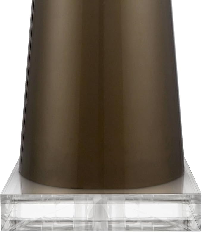 Possini Euro Design Karen Modern Table Lamp 37 1/2" Tall with Clear Square Riser Dark Gold Glass Column Off White Fabric Drum Shade for Bedroom Living Room House Bedside Nightstand Office Entryway