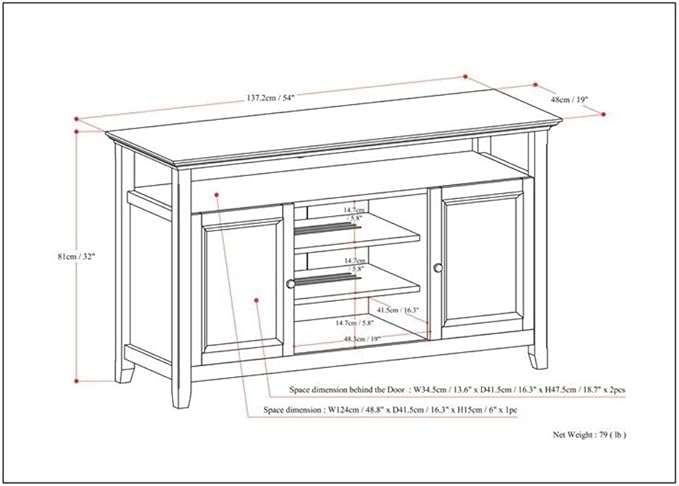 SIMPLIHOME Amherst 54-inch Wide Solid Wood TV Stand in Light Golden Brown, Transitional-Style Media Console for Living Room with Adjustable Shelves and Cable Management