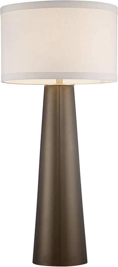 Possini Euro Design Karen Modern Table Lamp 37 1/2" Tall with Clear Square Riser Dark Gold Glass Column Off White Fabric Drum Shade for Bedroom Living Room House Bedside Nightstand Office Entryway