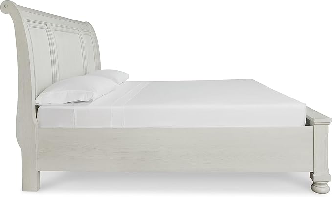 Signature Design by Ashley Robbinsdale Casual King Sleigh Platform Bed with 2 Drawers, Foundation or Box Spring Not Needed, White