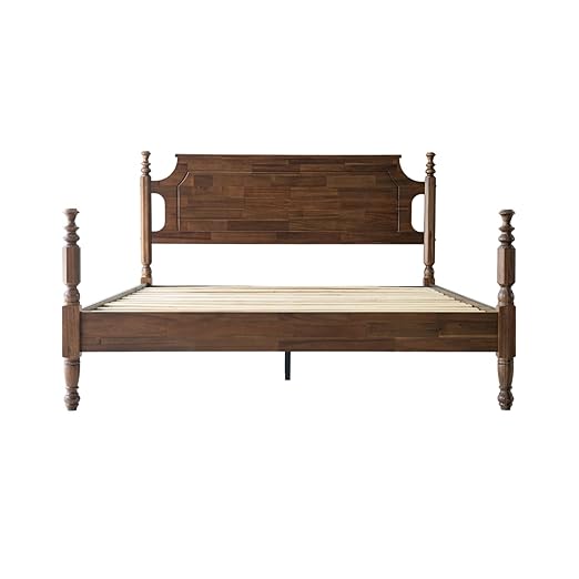 King Size Platform Bed Frame with Headboard & Footboard, Center Metal Legs with Solid Wood 12 Sturdy Slatted, Easy Assembly, No Box Spring Needed, Anti-Noise & Slip-Free, Walnut Finish, ROK-37