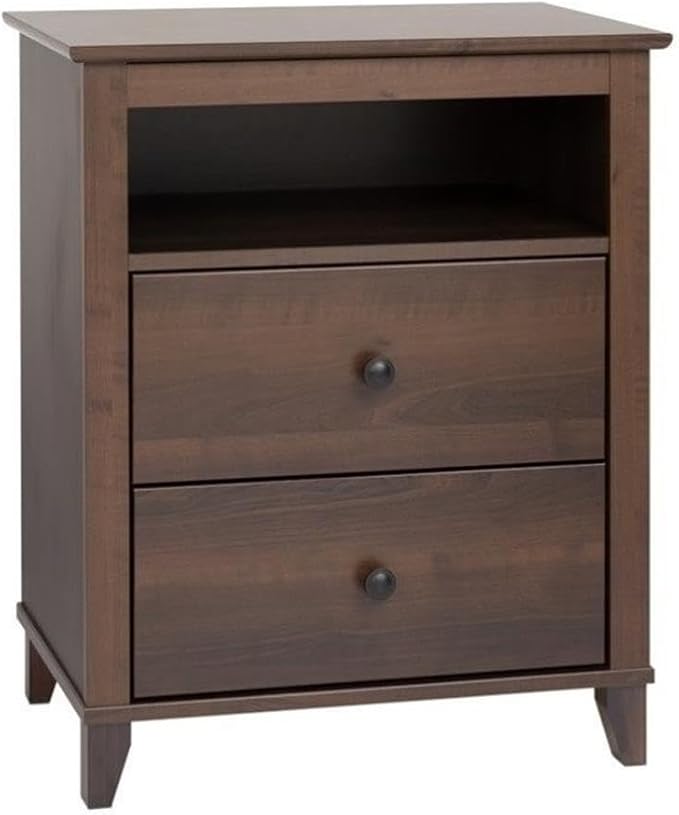 Prepac Yaletown Traditional 2-Drawer Tall Nightstand Side Table, Bedside Table with 2 Drawers and Open Shelf 16" D x 23" W x 28" H, Espresso, EDNH-1202-1