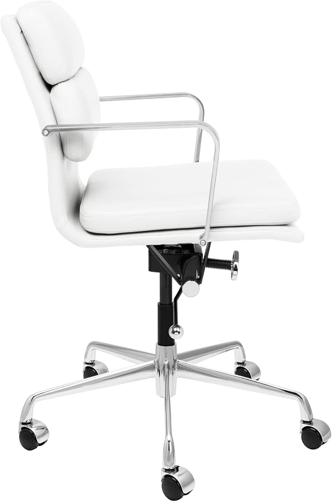 Laura Davidson Furniture SOHO II Padded Management Office Chair - Mid Back Desk Chair with Arm Rest, Swivel & Cushion Availability, Made of Faux Leather, White, Computer Chair