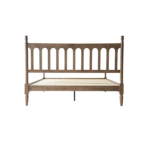 Queen Size Bed Frame with Headboard & Footboard, Solid Wood Platform Design, Center Metal Legs with 12 Durable Slatted Base, No Box Spring Needed, Anti-Slip & Noise-Free, Barnwood Finish, WCQ-30
