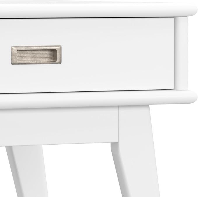 SIMPLIHOME Draper Solid Hardwood 22 inch Wide Rectangle Mid Century Modern End Table in White for The Living Room and Bedroom