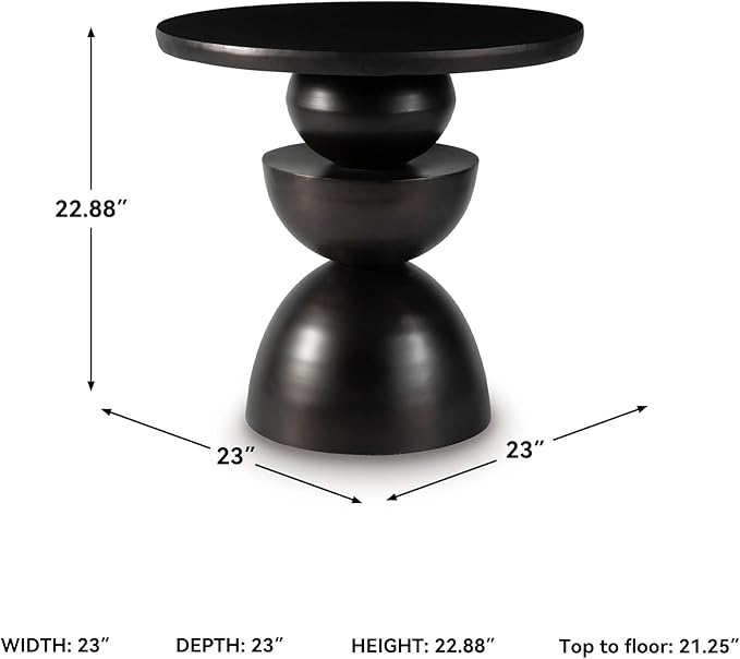 Signature Design by Ashley Kurtson Modern Metal Accent Table with Pedestal Base, Black