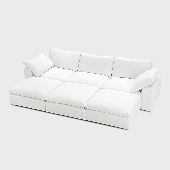 Modular Cloud Sofa, 110.2" Cloud Sectional Couches with Deep Seat, L-Shape 3-Seat Couch with Ottoman for Living Room, Modern Comfy Couch with Washable Cover, Wide Armrest (White,3 Ottomans)