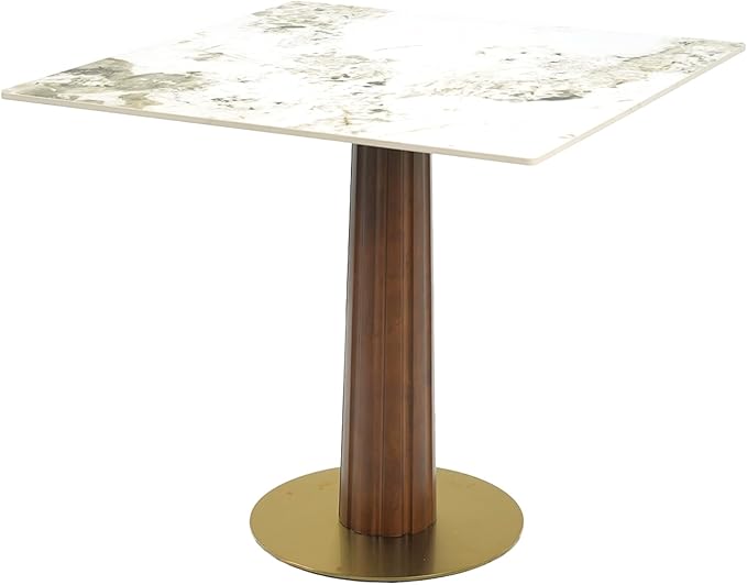 Sintered Stone Square Office Table and Chair Set - Meeting Table for Small Offices (Dark Brown Leg and Pandora Top, 1 Table and 2 Chairs)