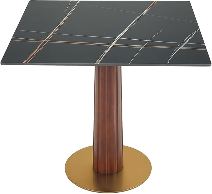 Sintered Stone Square Office Table and Chair Set - Meeting Table for Small Offices (Dark Brown Leg and Black Top, 1 Table and 2 Chairs)